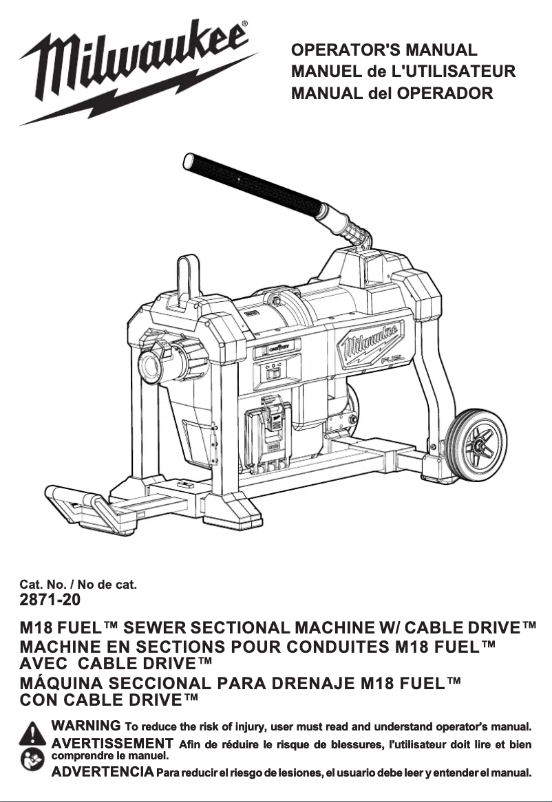 Page 1 de la notice Manuel utilisateur Milwaukee M18 Fuel Cable Drive 2871A-22