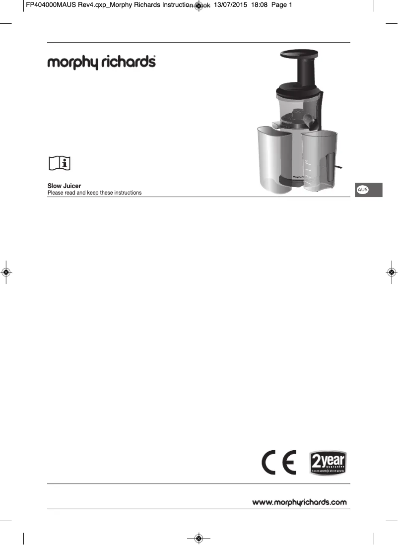 Page 1 de la notice Manuel utilisateur Morphy Richards 404000