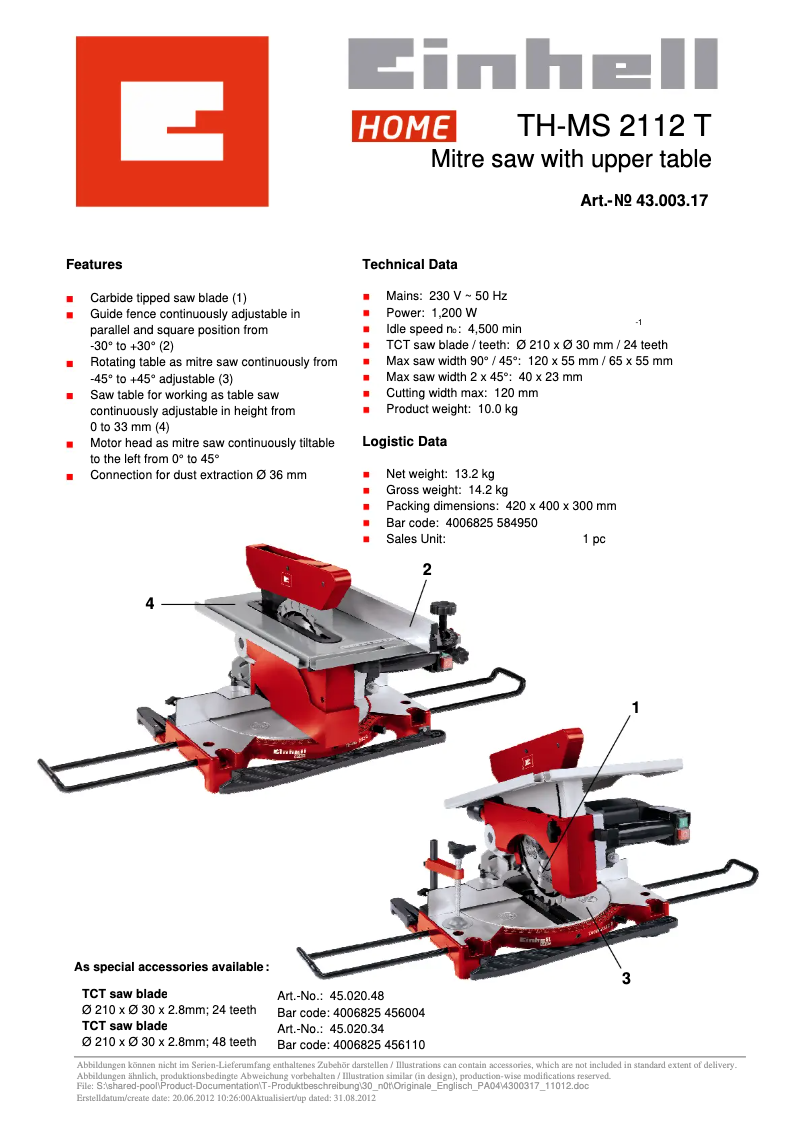 Página 1 del manual Manual de usuario Einhell TH-MS 2112 T