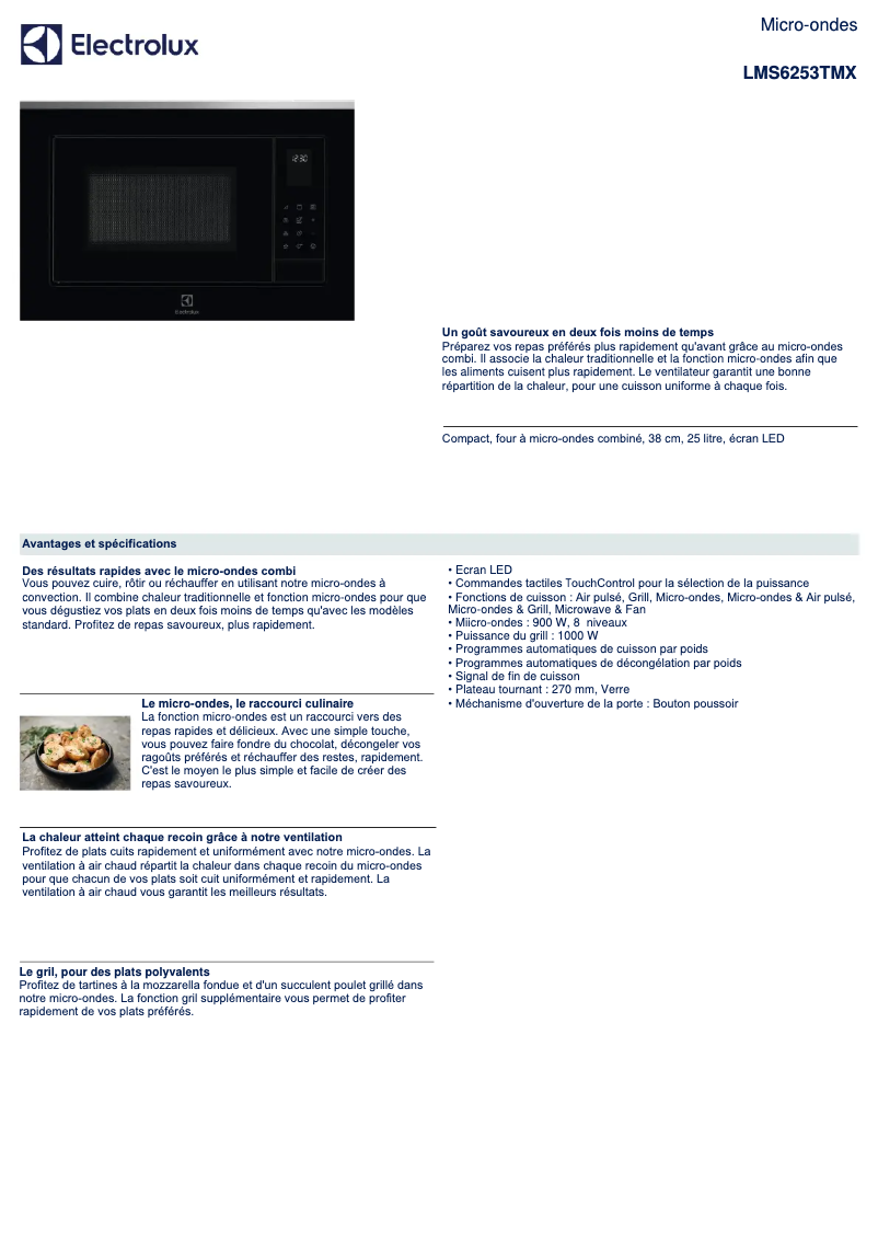 Página 1 del manual Ficha técnica Electrolux LMS6253TM