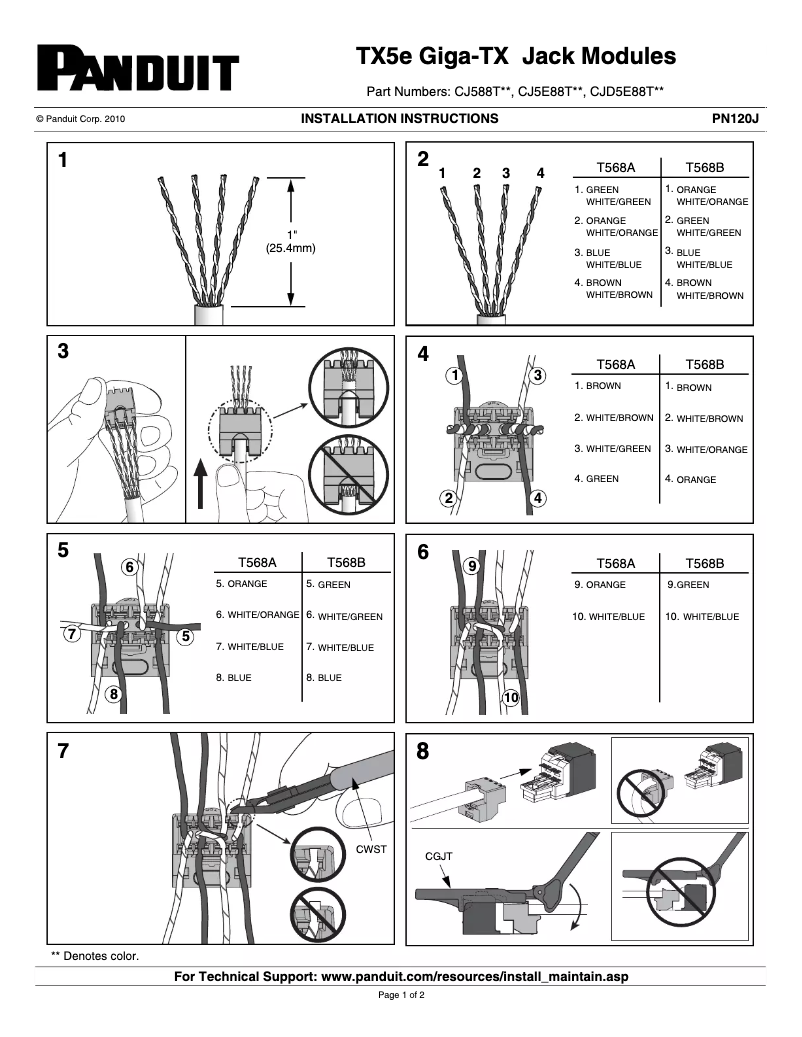 Page 1 de la notice Manuel utilisateur Panduit CJ5E88TBU