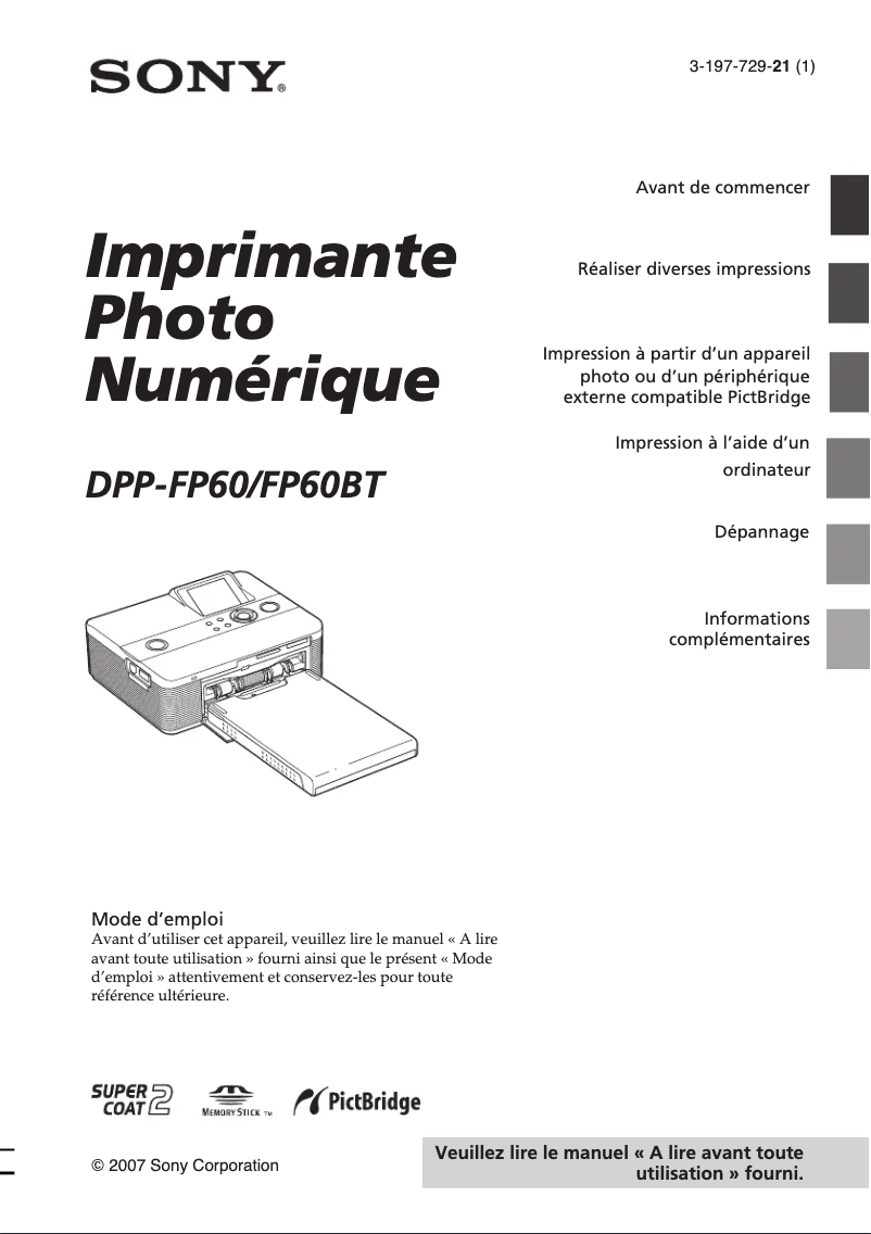 Page n°1 - Manuel utilisateur Sony DPP-FP60