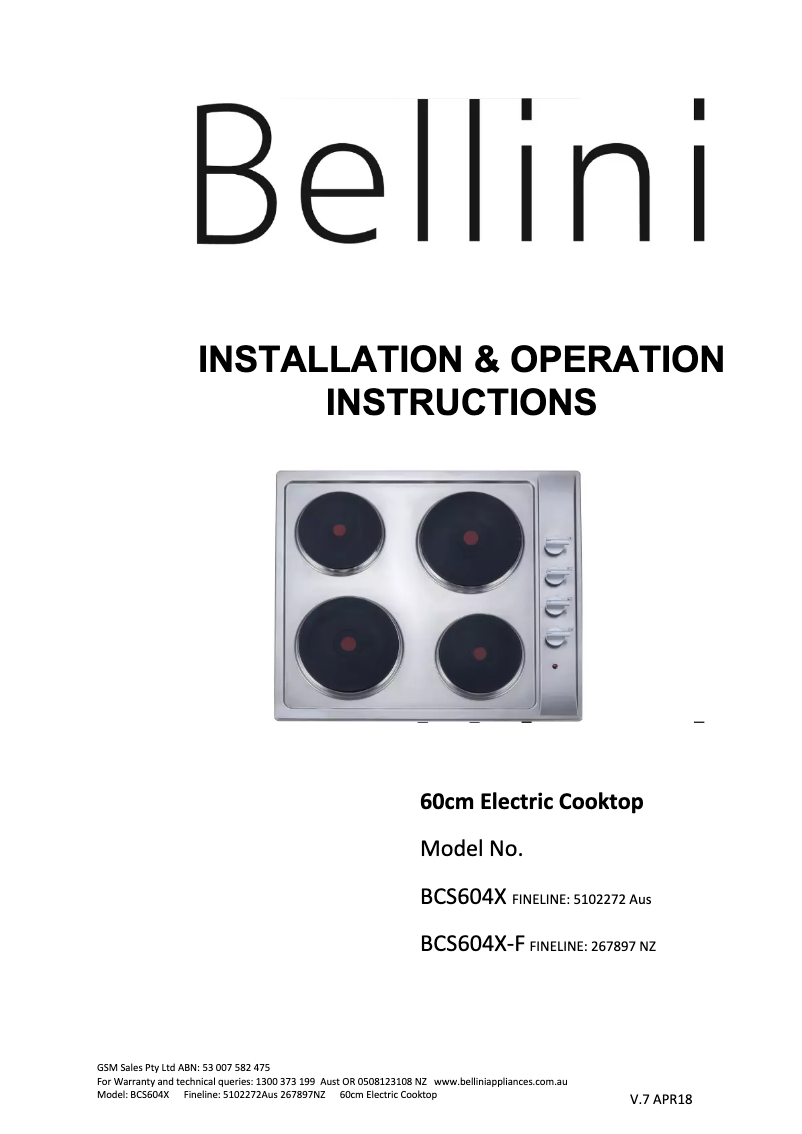 Page 1 of the manual User Manual Bellini BCS604X-F