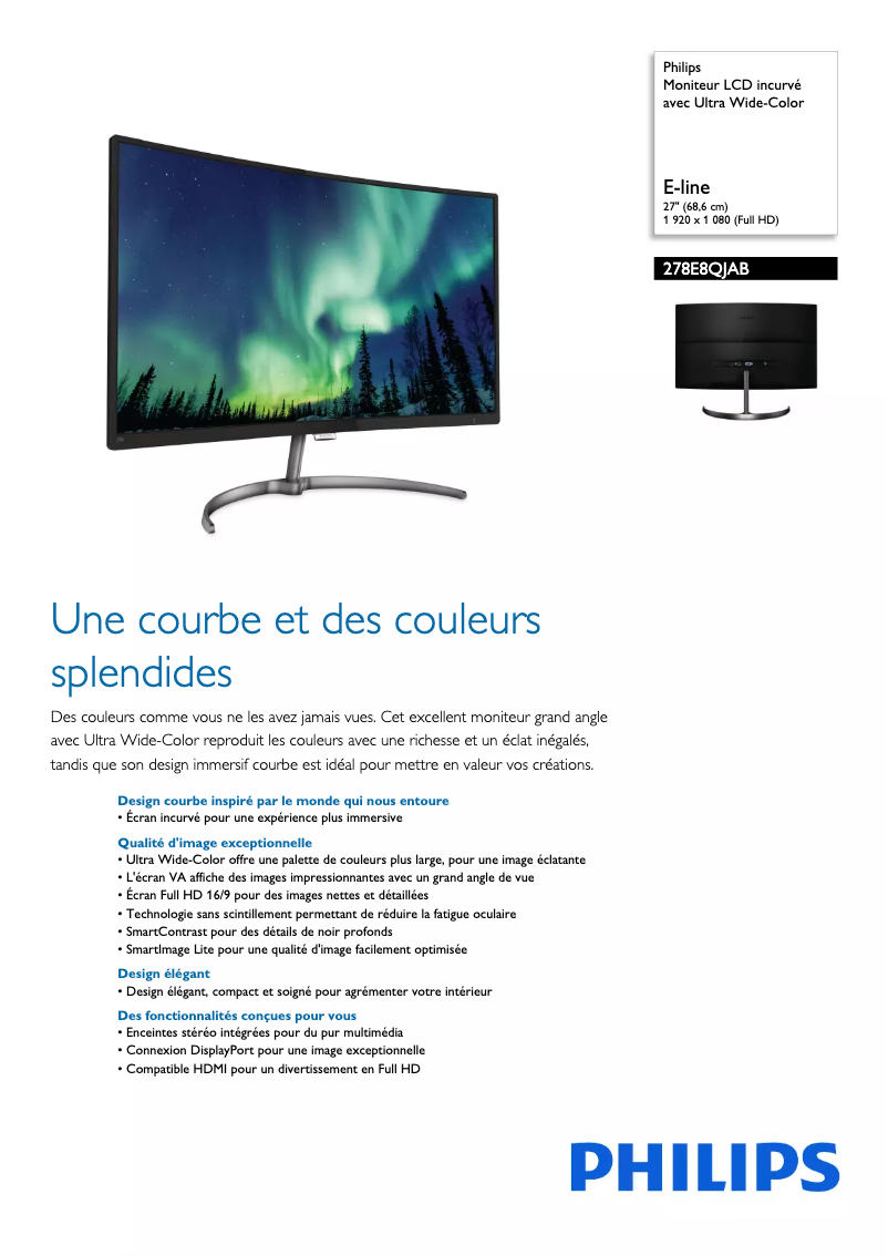 Page n°1 - Fiche technique Philips 278E8QJAB