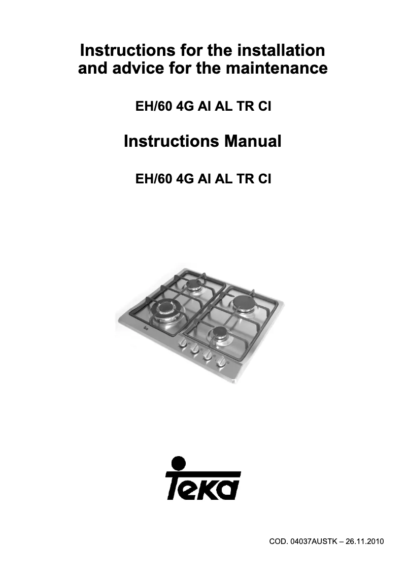 Page 1 de la notice Manuel utilisateur Teka EH 60 4G AI AL TR CI