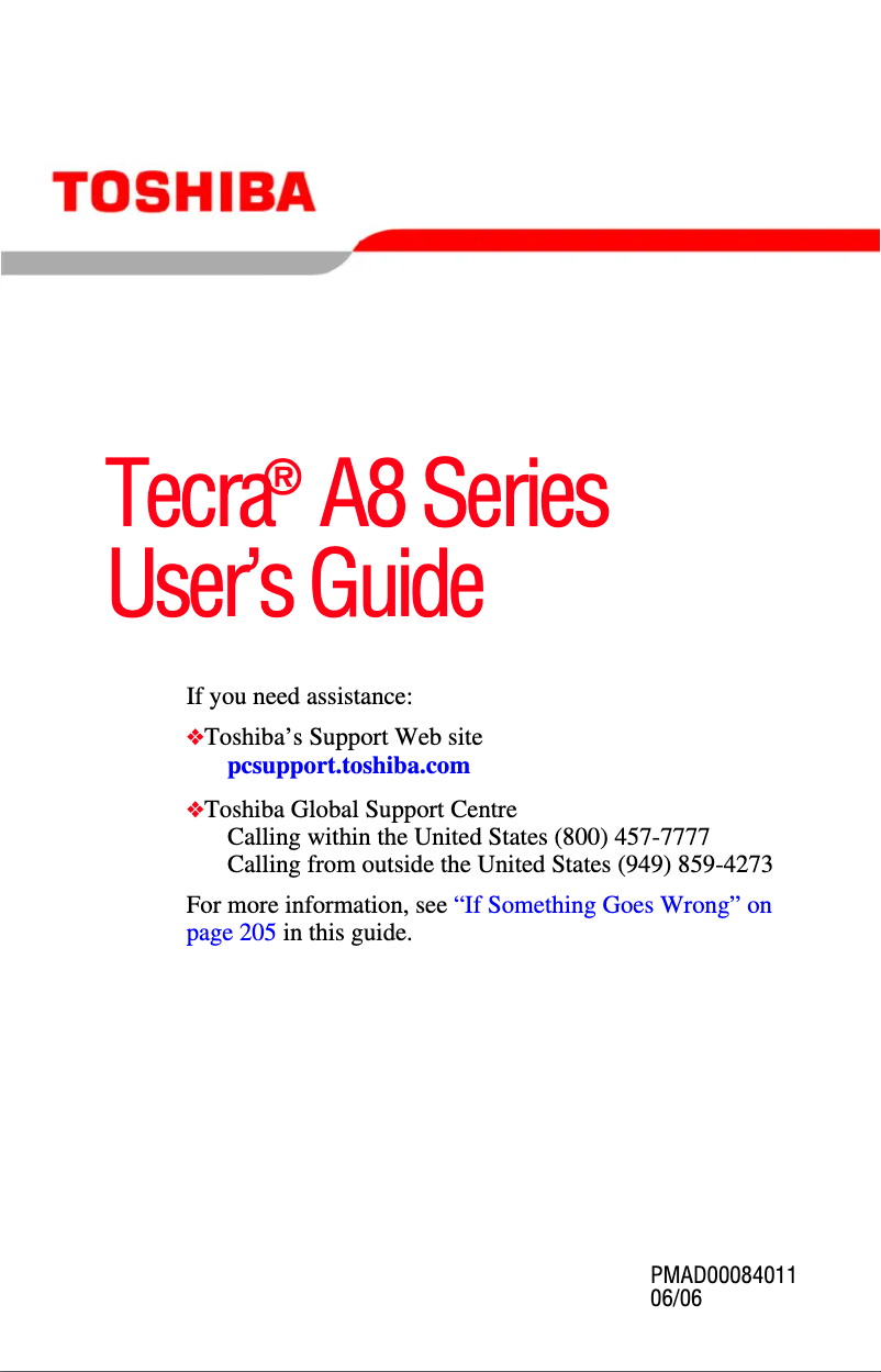 Page 1 de la notice Manuel utilisateur Toshiba Tecra a8