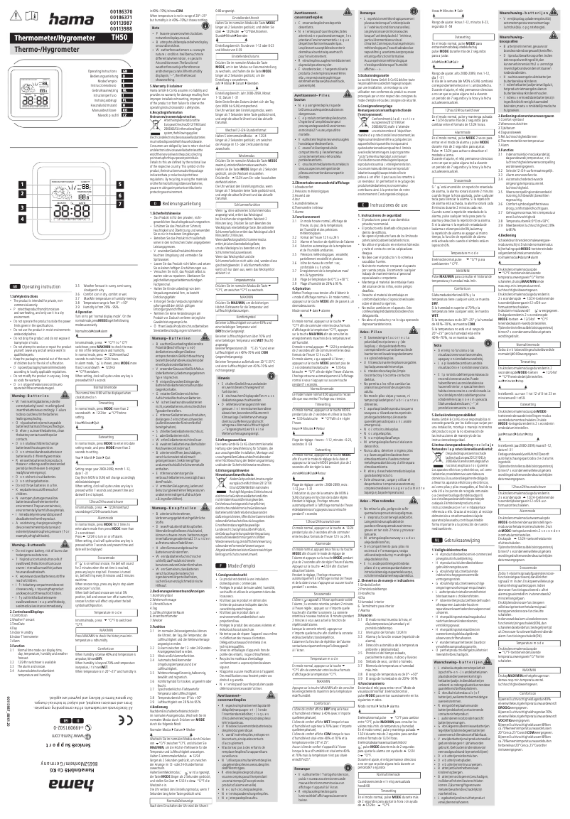 Page 1 de la notice Manuel utilisateur Hama TH50