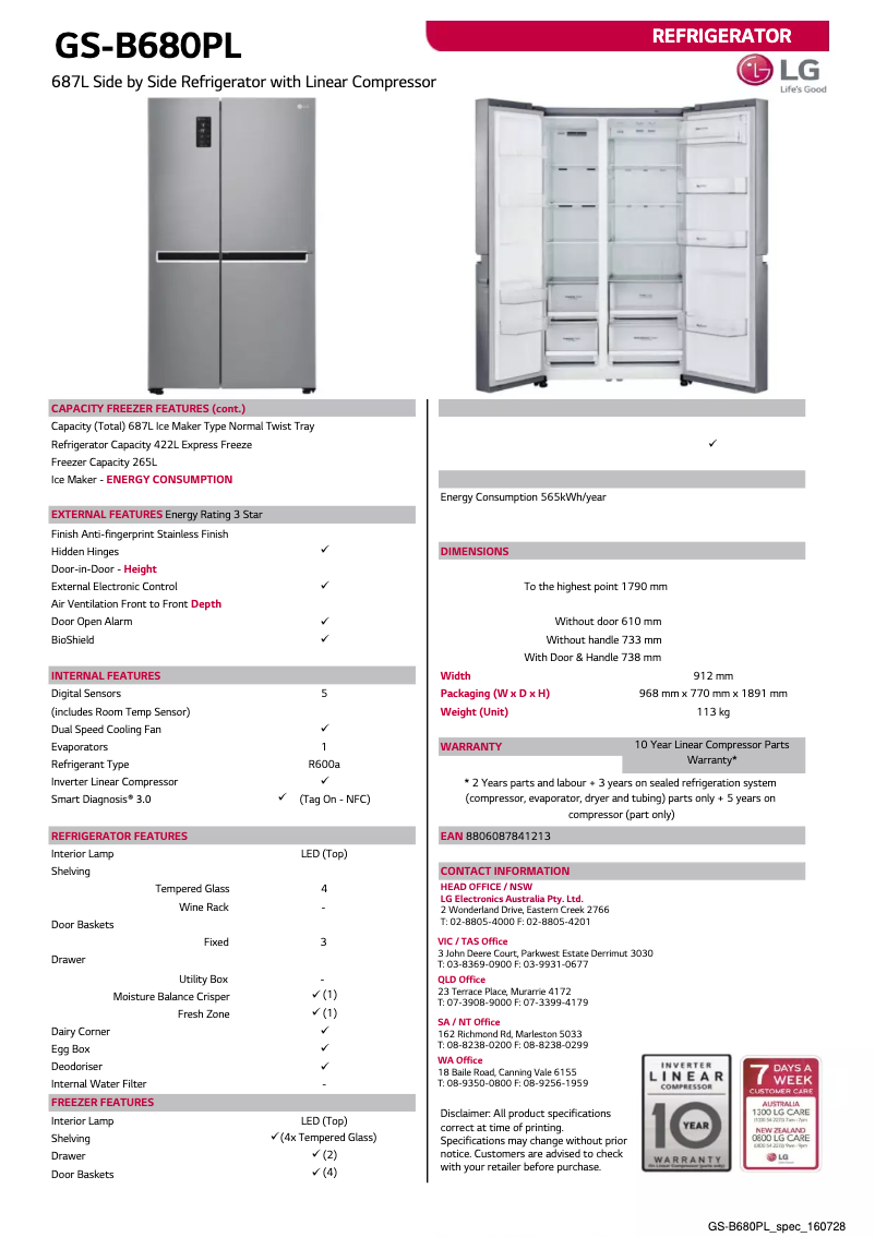 Page 1 of the manual Technical Sheet LG GS-B680PL