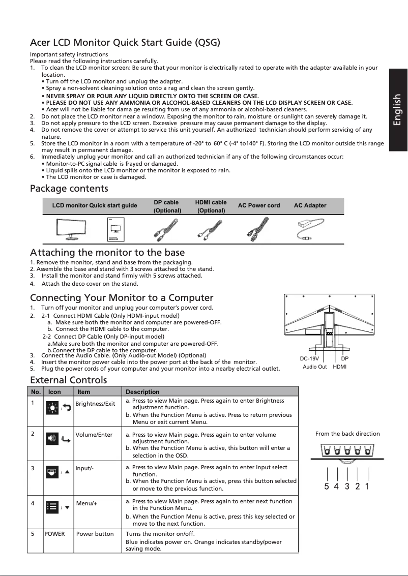Page 1 de la notice Guide de démarrage rapide Acer EH301CUR