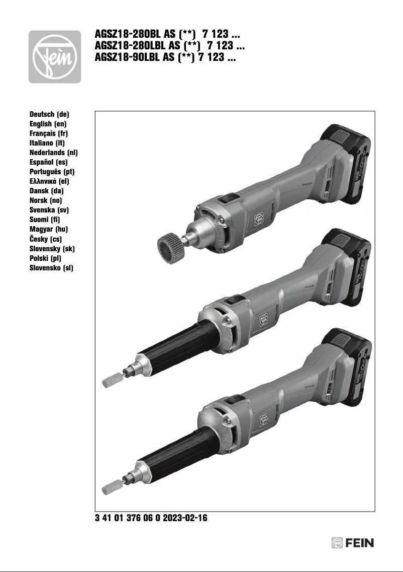 Page 1 de la notice Manuel utilisateur Fein AGSZ 18-280 BL AS