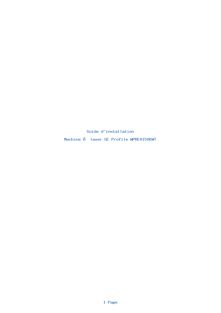 Page 1 de la notice Guide d'installation GE Profile WPRE8150KWT