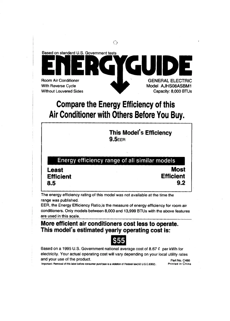 Página 1 del manual Etiqueta energética GE AJHS08ASB