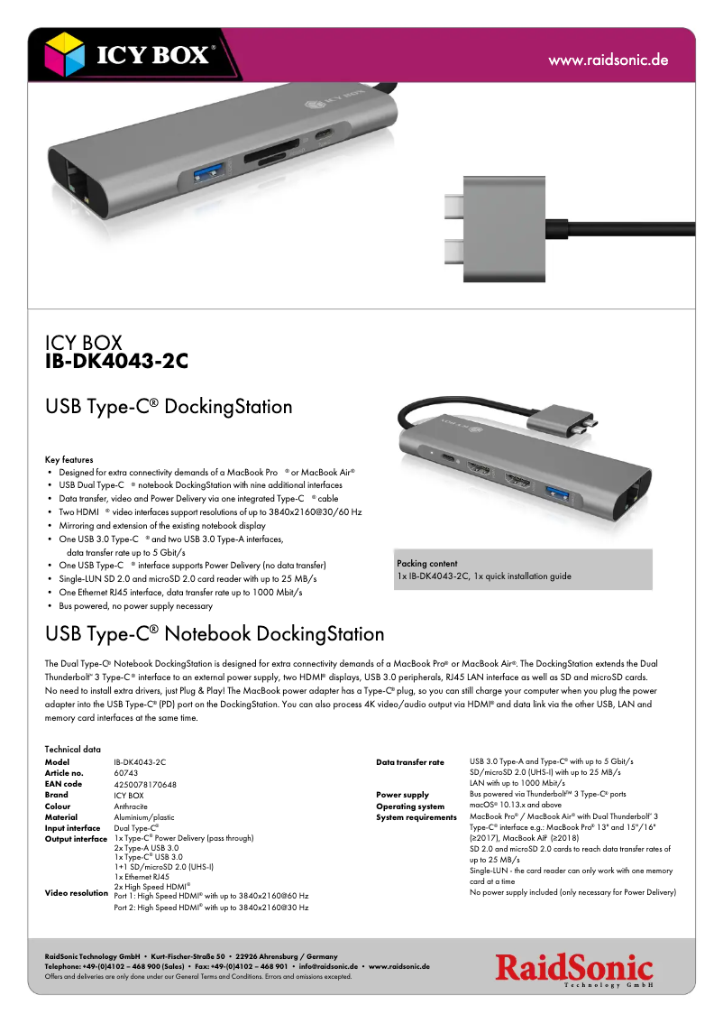 Page 1 of the manual Technical Sheet Icy Box IB-DK4043-2C