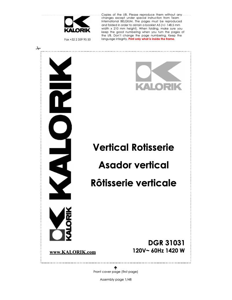 Page 1 de la notice Manuel utilisateur Kalorik DGR 31031