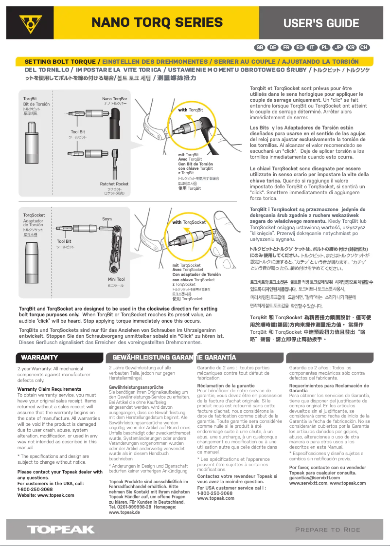 Page 1 de la notice Manuel utilisateur Topeak Nano TorqBar 6NM