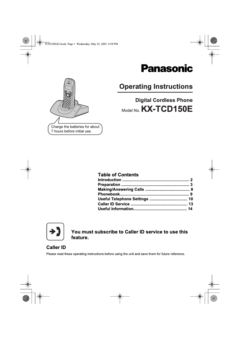 Imagen de la primera página del manual del dispositivo KX-TCD153E