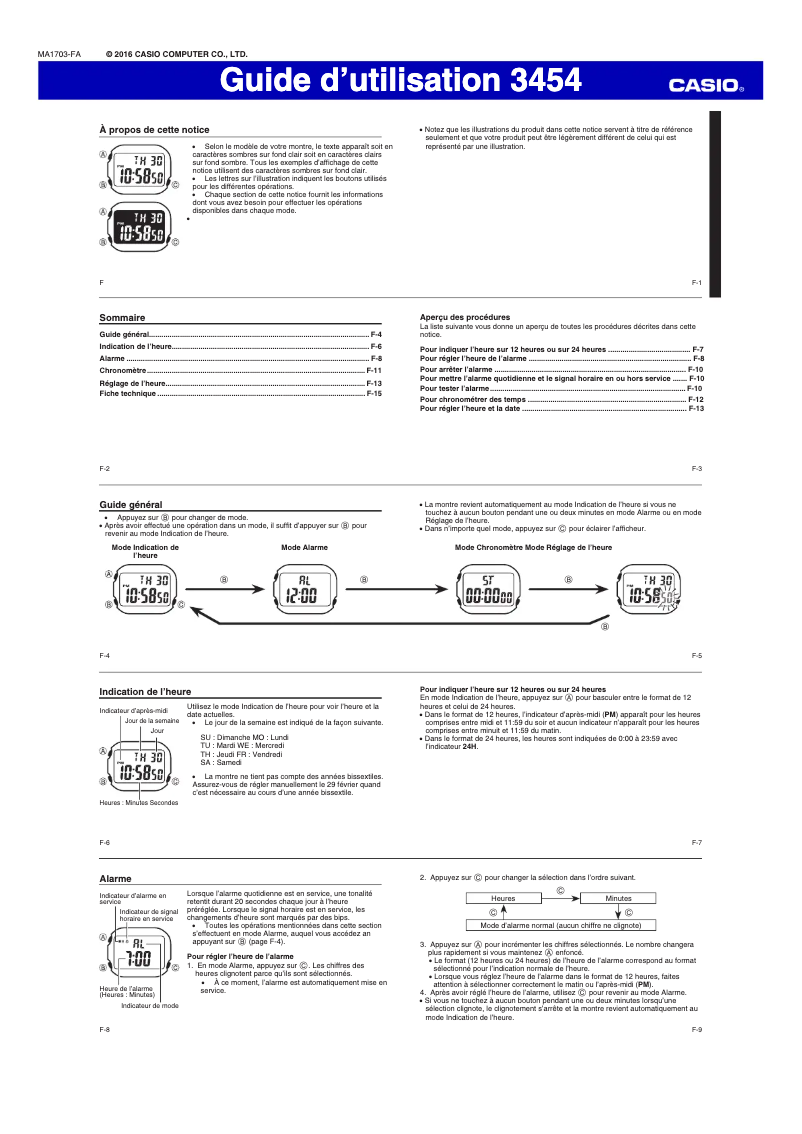 Page 1 de la notice Manuel utilisateur Casio B650WB-1BEF