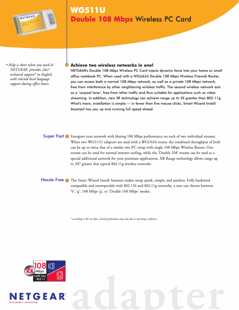 Page 1 de la notice Fiche technique Netgear WG511U