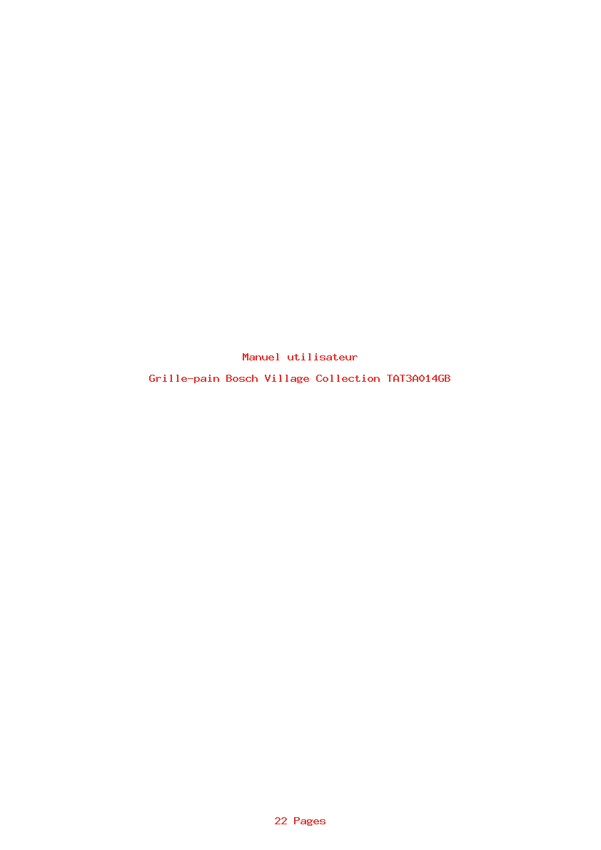 Page 1 de la notice Manuel utilisateur Bosch Village Collection TAT3A014GB