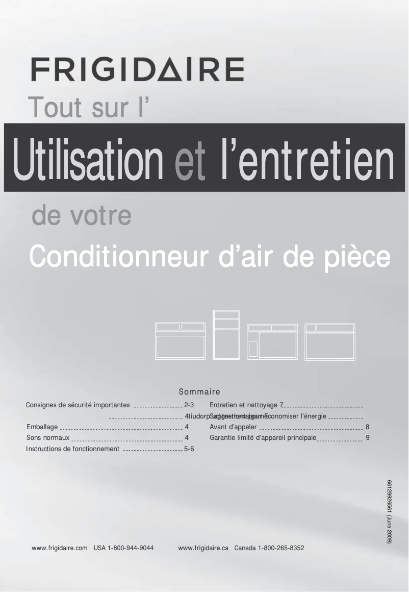 Page 1 de la notice Manuel utilisateur Frigidaire FFRA1211UE
