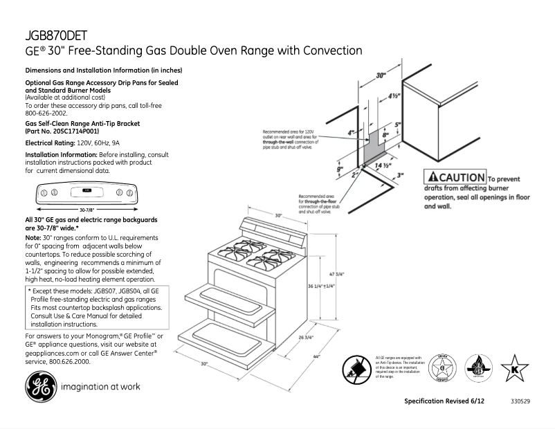 Página 1 del manual Ficha técnica GE JGB870DETWW