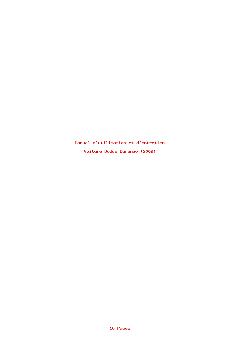 Page 1 de la notice Manuel d'utilisation et d'entretien Dodge Durango (2009)