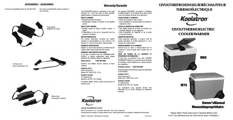 Página 1 del manual Manual de usuario Koolatron W65