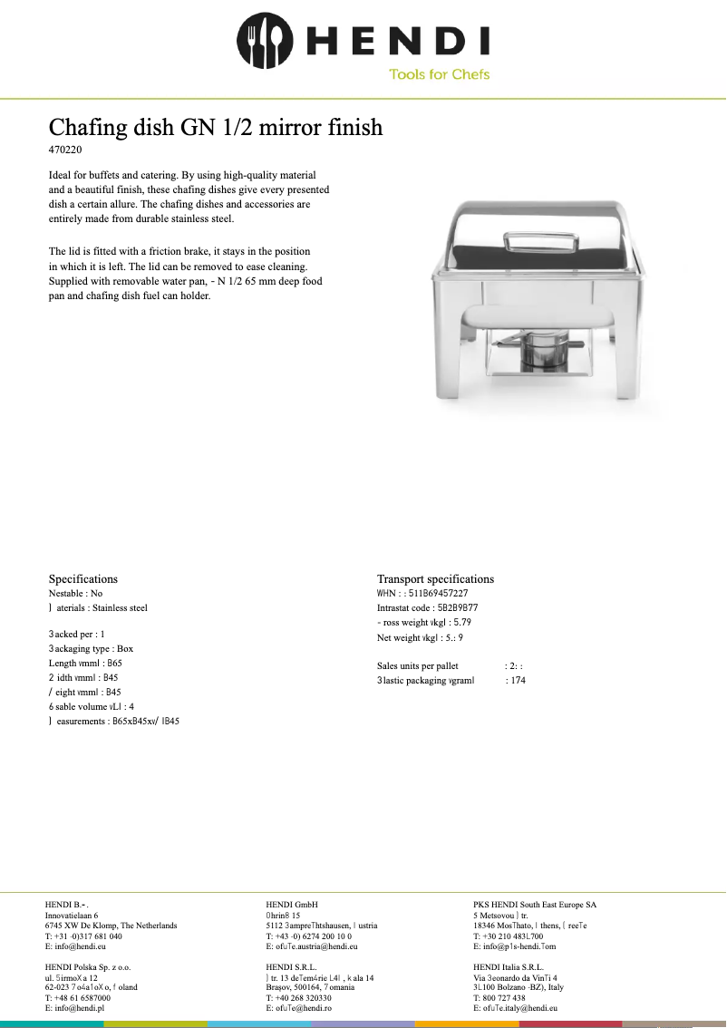Page 1 de la notice Fiche technique Hendi 470220
