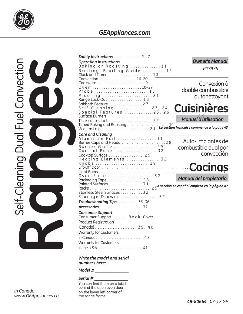 Page 1 of the manual Use and Maintenance Manual GE Profile P2S975SEPSS