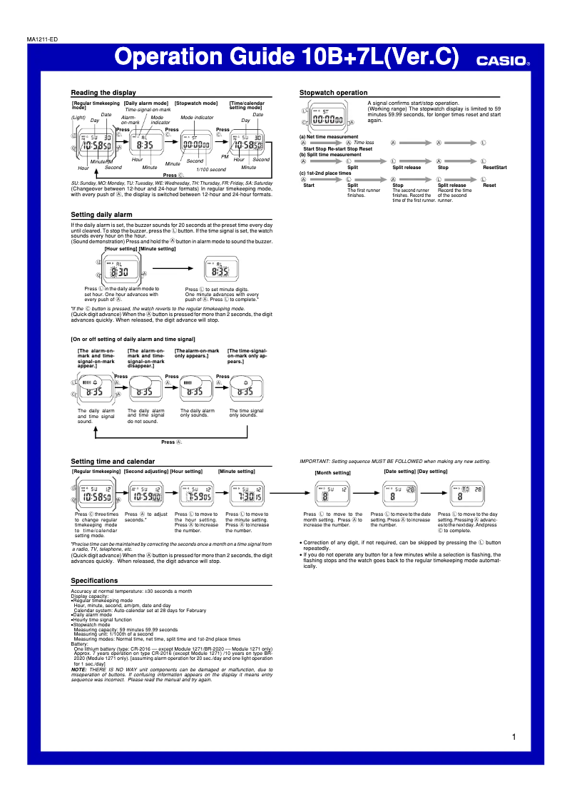 Page 1 de la notice Manuel utilisateur Casio Collection F-91WS-8EF