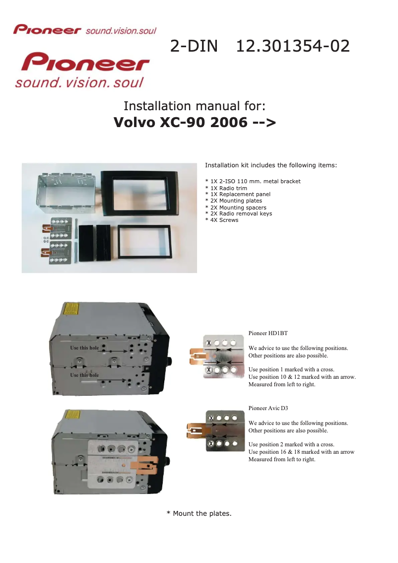 Page 1 de la notice Manuel utilisateur Pioneer 12.301354-02