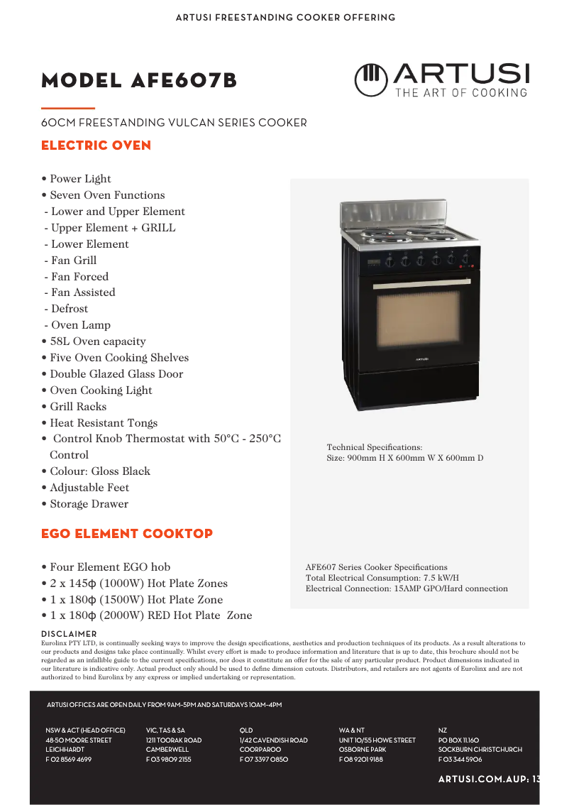 Page 1 of the manual Technical Sheet Artusi AFE607B