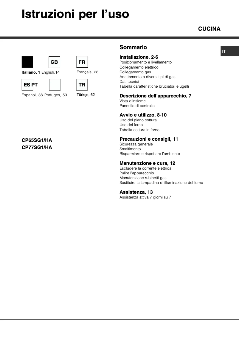 Página 1 del manual Manual de usuario Hotpoint Ariston CP65SG1 /HA