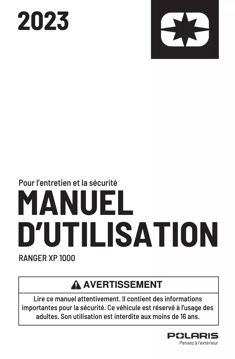 Page 1 de la notice Manuel utilisateur Polaris RANGER XP 1000 Nordic Pro SE (2023)