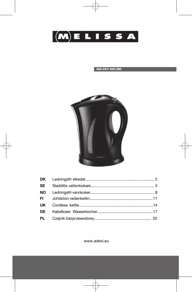 Page 1 de la notice Manuel utilisateur Melissa 645-247
