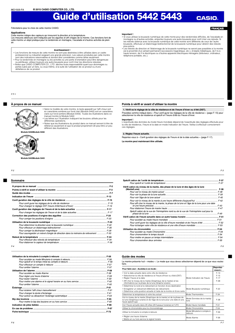 Page 1 de la notice Manuel utilisateur Casio G-Shock GN-1000-1AER