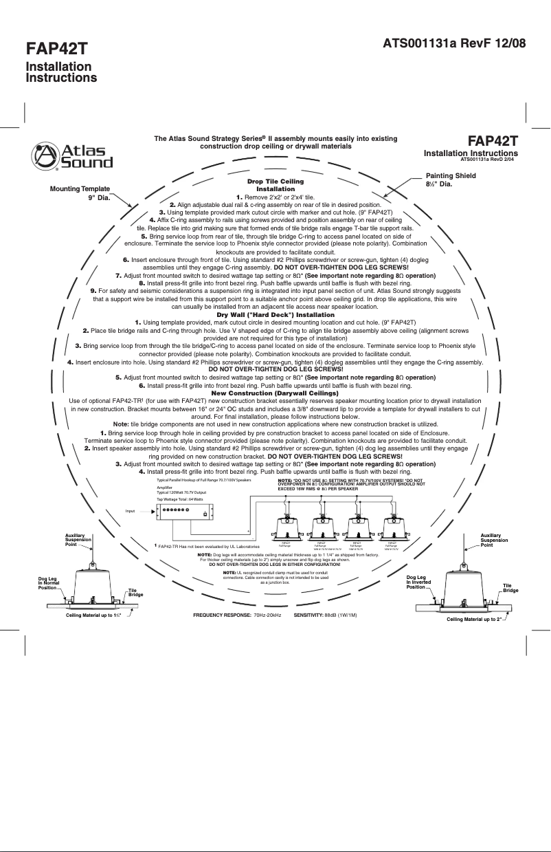 Page 1 de la notice Manuel utilisateur Atlas Sound FAP42T-W