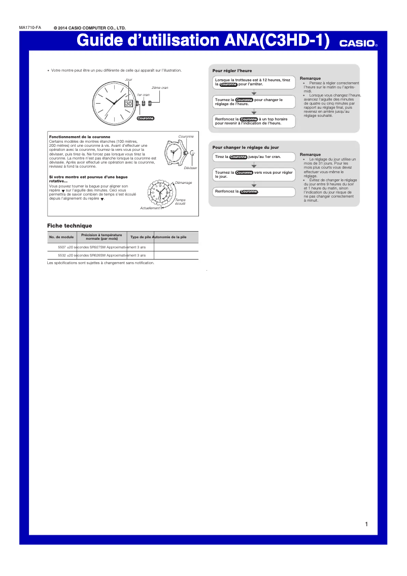 Page 1 de la notice Manuel utilisateur Casio EFV-100D-2AVUEF