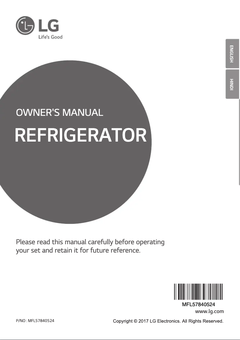 Page 1 de la notice Manuel utilisateur LG GL-S292RDSX