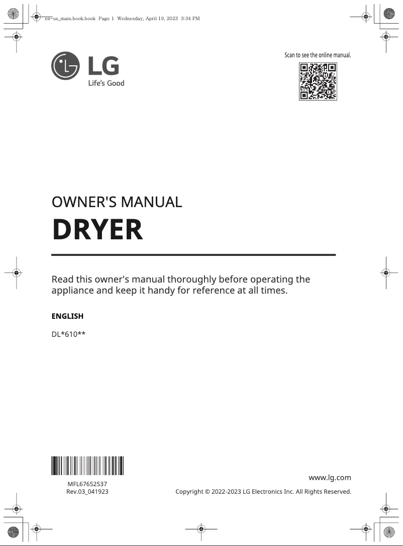 Page 1 de la notice Manuel utilisateur LG DLG6101M