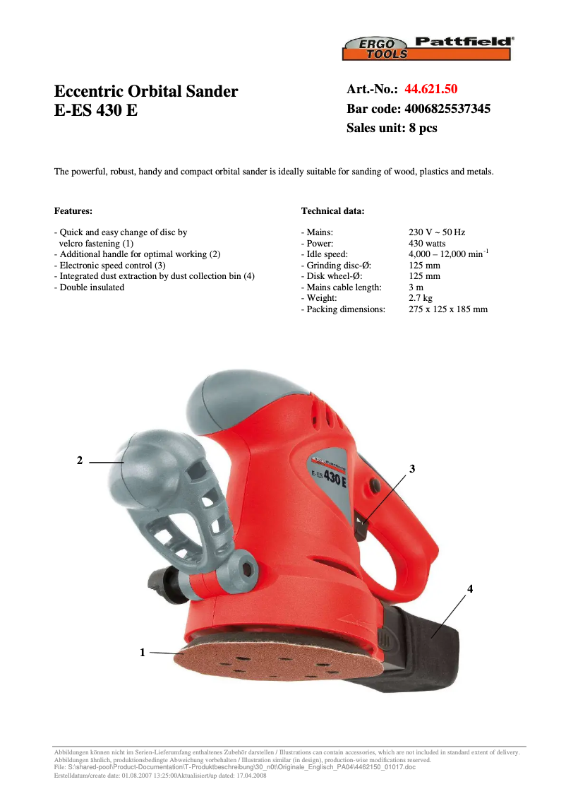 Page 1 of the manual User Manual Ergotools Pattfield E-ES 430 E