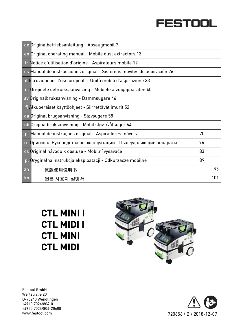 Page 1 of the manual User Manual Festool CTL Midi I