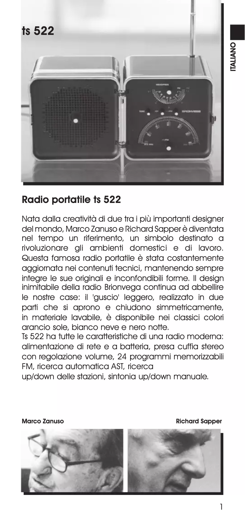 Page 1 of the manual User Manual Brionvega Cubo TS522