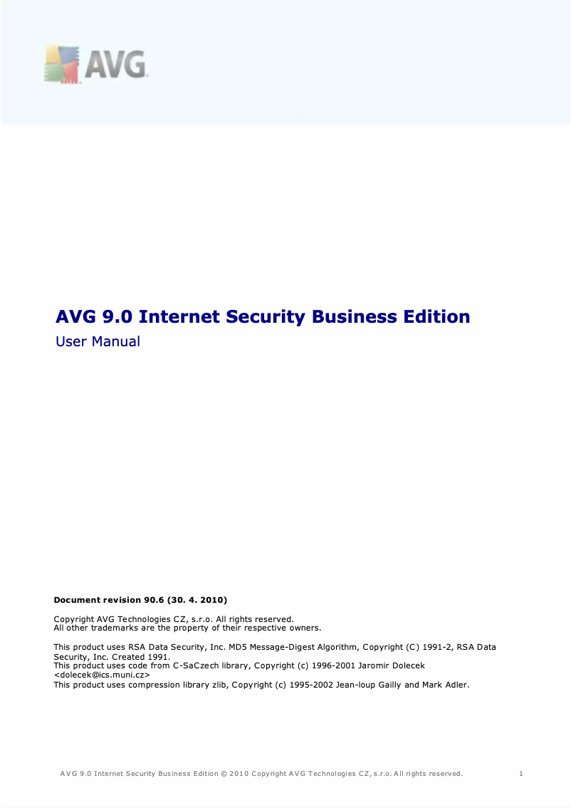 Página 1 del manual Manual de usuario AVG Internet Security Business Edition 9.0