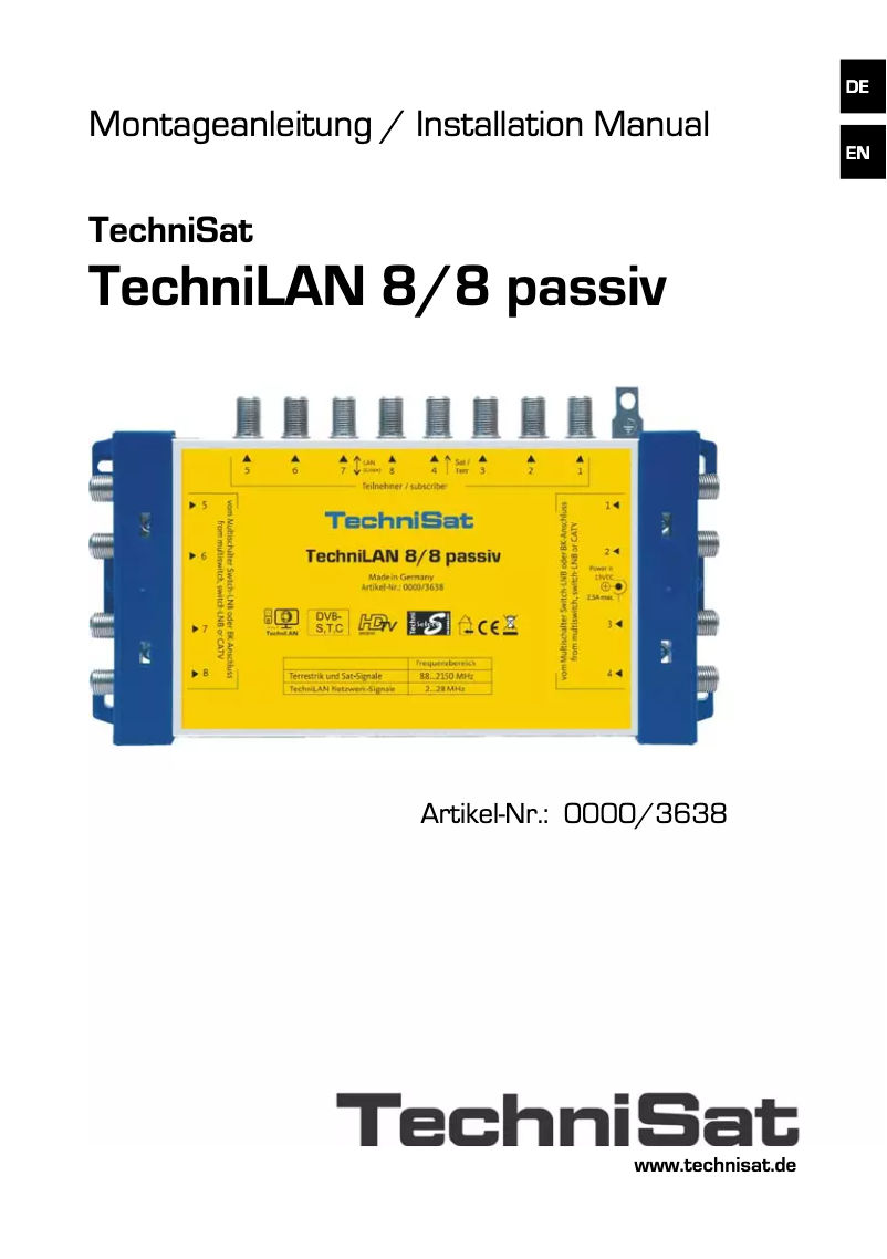 Page 1 de la notice Manuel utilisateur TechniSat TechniLAN 8/8 Passive