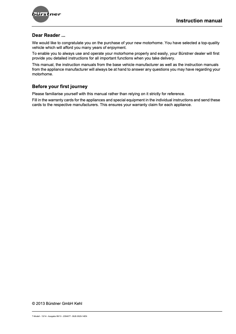 Page 1 de la notice Manuel utilisateur Bürstner Ixeo Time (2014)