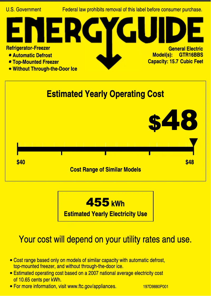 Page 1 de la notice Label énergétique GE GTR16BBSLCC