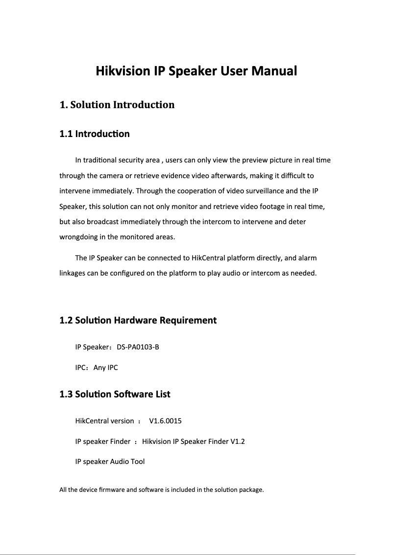 Page 1 de la notice Manuel utilisateur Hikvision DS-PA0103