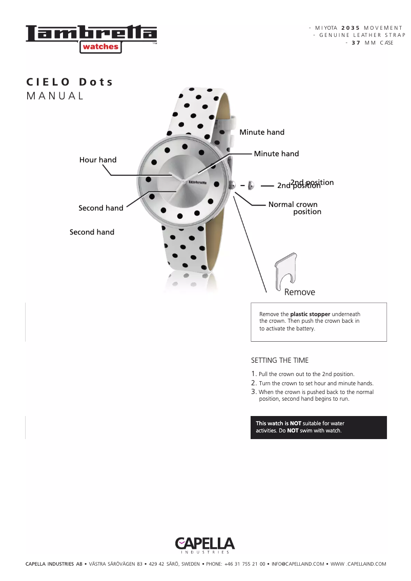 Page 1 of the manual User Manual Lambretta Cielo Dots