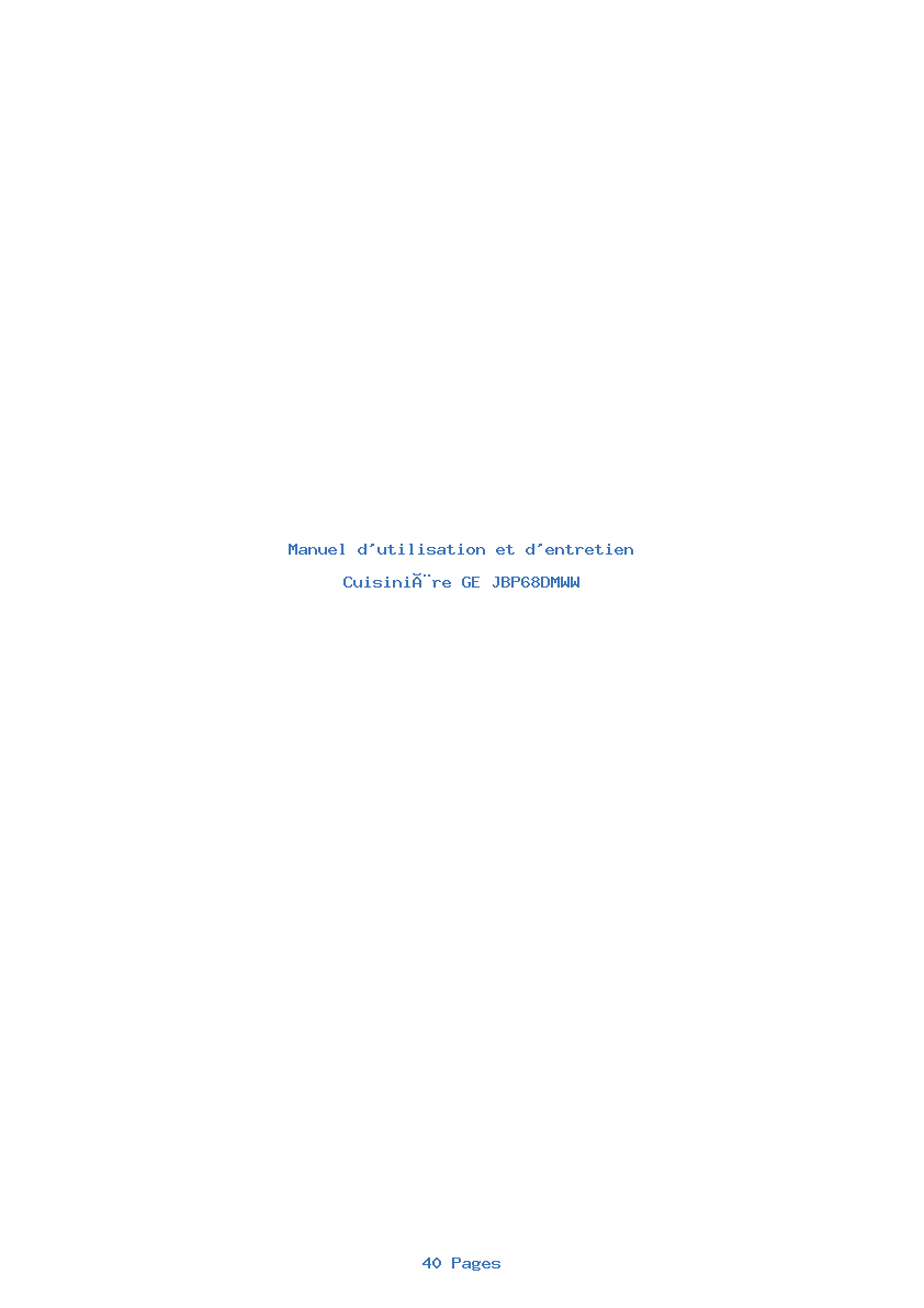 Page 1 de la notice Manuel d'utilisation et d'entretien GE JBP68DMWW